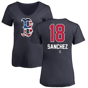 Women's Ali Sanchez Boston Red Sox Name and Number Banner Wave V-Neck T-Shirt - Navy