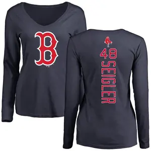 Women's Anthony Seigler Boston Red Sox Backer Slim Fit Long Sleeve T-Shirt - Navy
