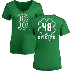 Women's Anthony Seigler Boston Red Sox Dubliner Name & Number V-Neck T-Shirt - Kelly Green