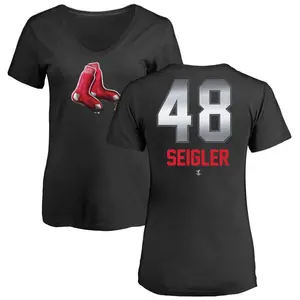 Women's Anthony Seigler Boston Red Sox Midnight Mascot V-Neck T-Shirt - Black