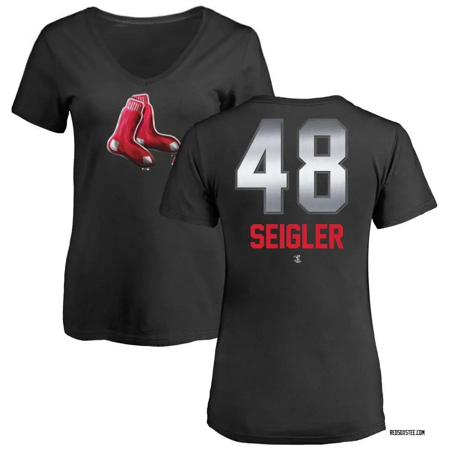 Women's Anthony Seigler Boston Red Sox Midnight Mascot V-Neck T-Shirt - Black