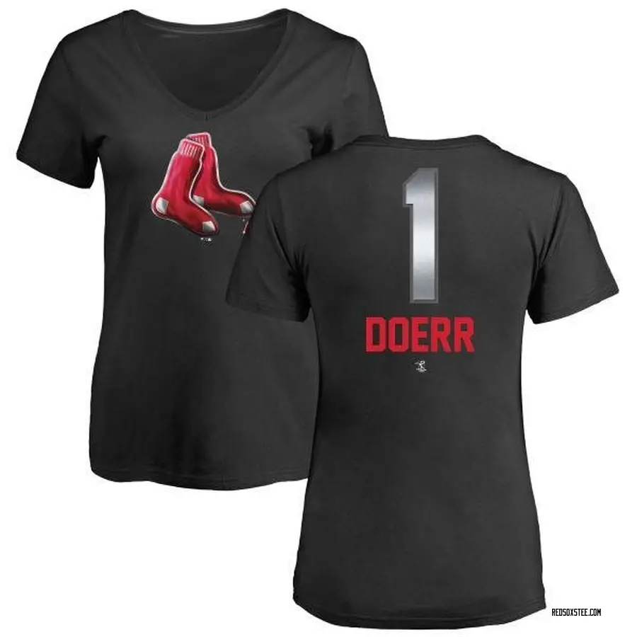 Women's Bobby Doerr Boston Red Sox Midnight Mascot V-Neck T-Shirt - Black