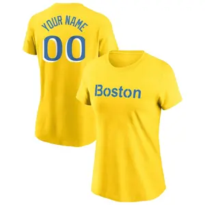 Women's Custom Boston Red Sox Custom Gold City Connect Name & Number T-Shirt