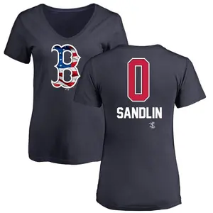 Women's David Sandlin Boston Red Sox Name and Number Banner Wave V-Neck T-Shirt - Navy