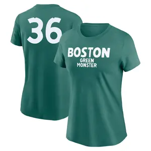 Women's Eduardo Nunez Boston Red Sox Green 2025 City Connect Wordmark Game Day Name & Number T-Shirt