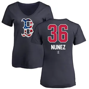 Women's Eduardo Nunez Boston Red Sox Name and Number Banner Wave V-Neck T-Shirt - Navy