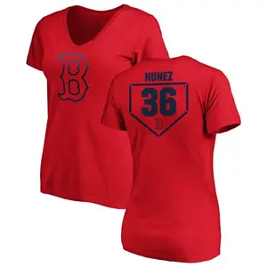 Women's Eduardo Nunez Boston Red Sox RBI Slim Fit V-Neck T-Shirt - Red