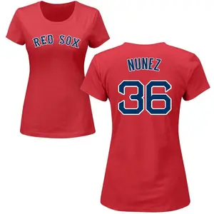 Women's Eduardo Nunez Boston Red Sox Roster Name & Number T-Shirt - Red