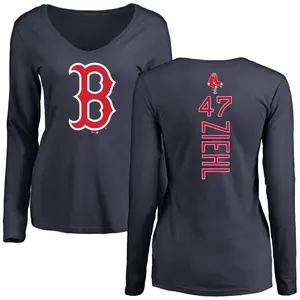 Women's Gage Ziehl Boston Red Sox Backer Slim Fit Long Sleeve T-Shirt - Navy