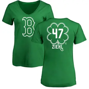 Women's Gage Ziehl Boston Red Sox Dubliner Name & Number V-Neck T-Shirt - Kelly Green