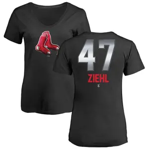 Women's Gage Ziehl Boston Red Sox Midnight Mascot V-Neck T-Shirt - Black