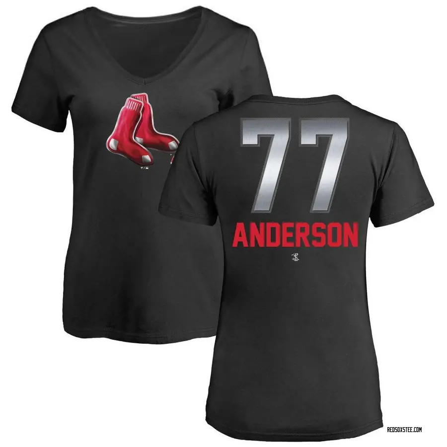 Women's Jack Anderson Boston Red Sox Midnight Mascot V-Neck T-Shirt - Black