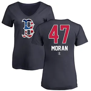 Women's Jovani Moran Boston Red Sox Name and Number Banner Wave V-Neck T-Shirt - Navy