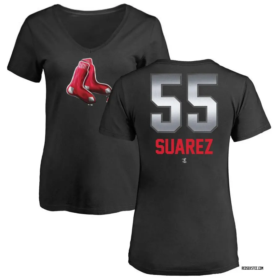 Women's Ranger Suarez Boston Red Sox Midnight Mascot V-Neck T-Shirt - Black