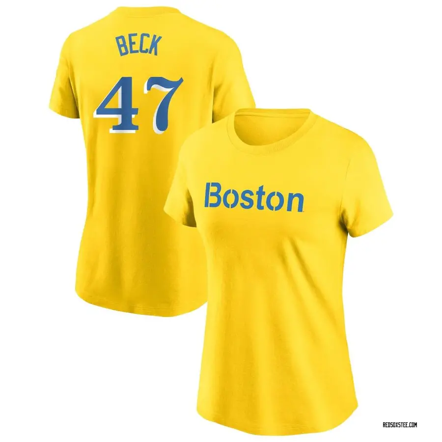 Women's Rod Beck Boston Red Sox Gold City Connect Name & Number T-Shirt