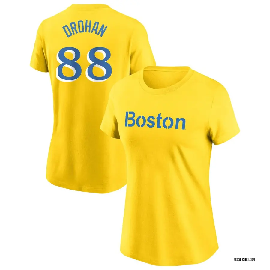 Women's Shane Drohan Boston Red Sox Gold City Connect Name & Number T-Shirt