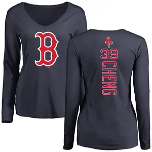 Women's Tsung-Che Cheng Boston Red Sox Backer Slim Fit Long Sleeve T-Shirt - Navy