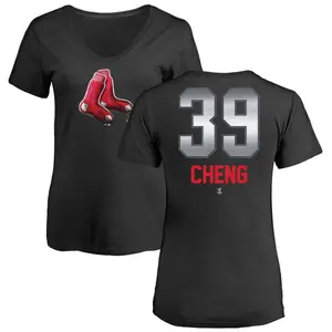 Women's Tsung-Che Cheng Boston Red Sox Midnight Mascot V-Neck T-Shirt - Black