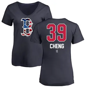 Women's Tsung-Che Cheng Boston Red Sox Name and Number Banner Wave V-Neck T-Shirt - Navy