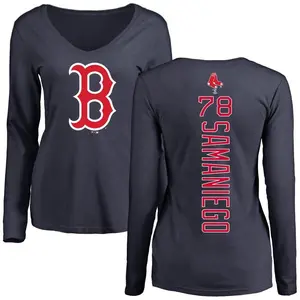 Women's Tyler Samaniego Boston Red Sox Backer Slim Fit Long Sleeve T-Shirt - Navy
