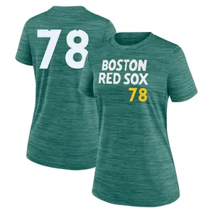 Women's Tyler Samaniego Boston Red Sox Green 2025 City Connect Collection Velocity Performance Game Day Name & Number T-Shirt