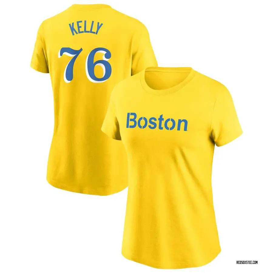 Women's Zack Kelly Boston Red Sox Gold City Connect Name & Number T-Shirt