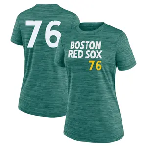 Women's Zack Kelly Boston Red Sox Green 2025 City Connect Collection Velocity Performance Game Day Name & Number T-Shirt
