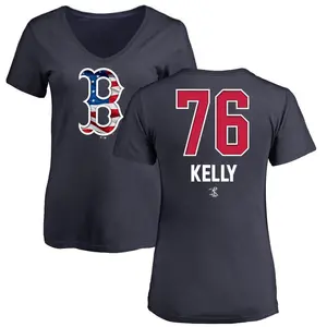 Women's Zack Kelly Boston Red Sox Name and Number Banner Wave V-Neck T-Shirt - Navy