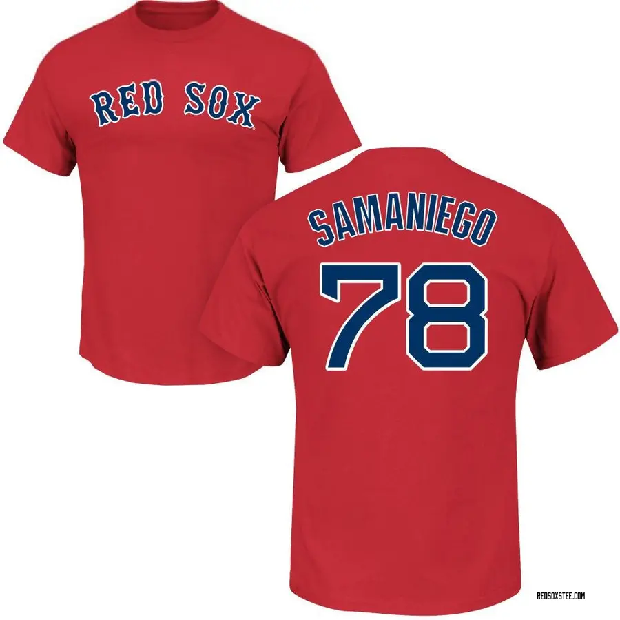 Youth Tyler Samaniego Boston Red Sox Roster Name & Number T-Shirt - Scarlet